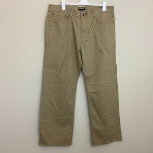 Kirkland Men 42x32 Pant Straight Leg Brushed Cotton Khaki 5-Pocket Standard Fit